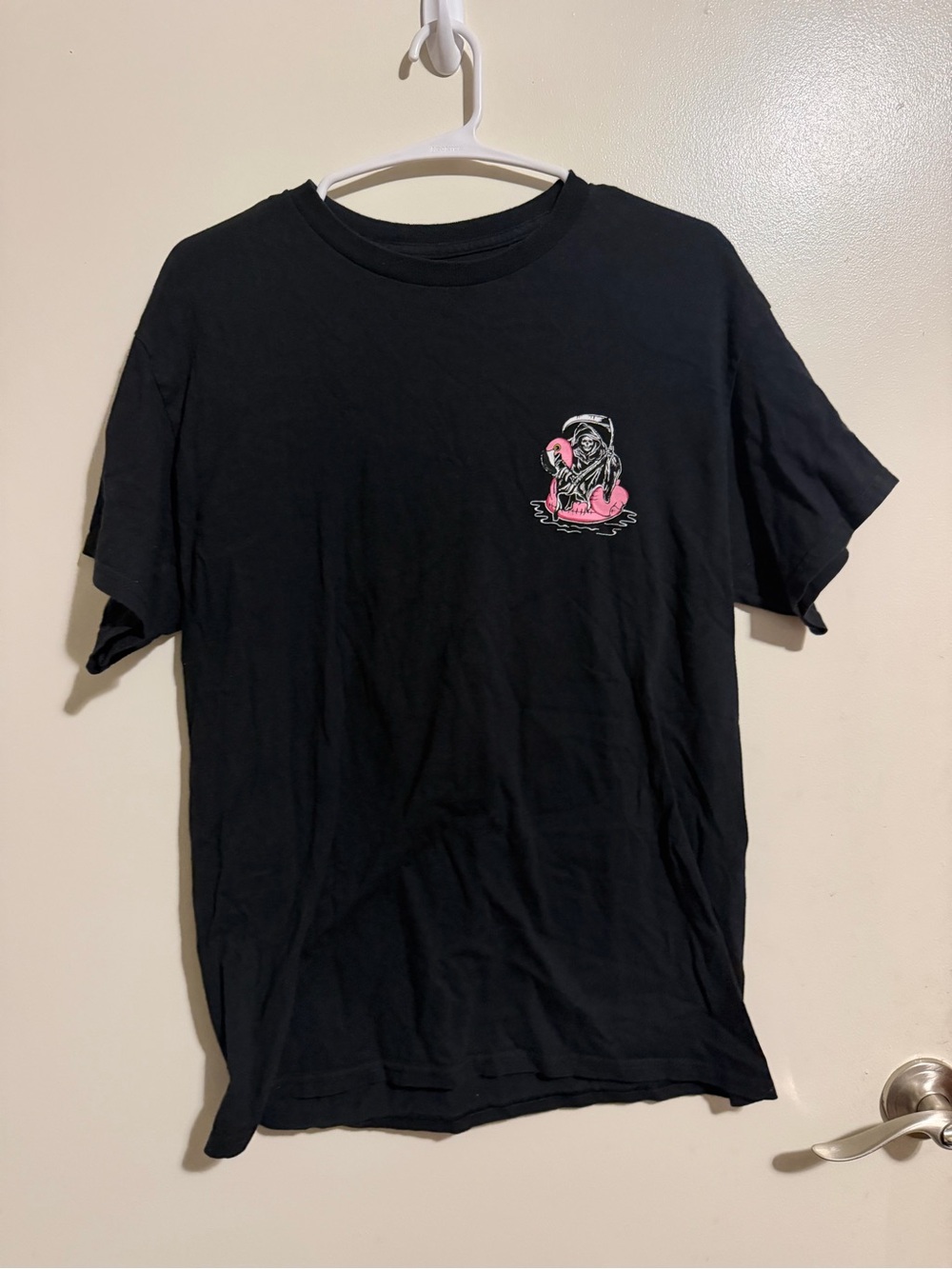 Retrofit Black Short-Sleeve Tee with Pink Graphic